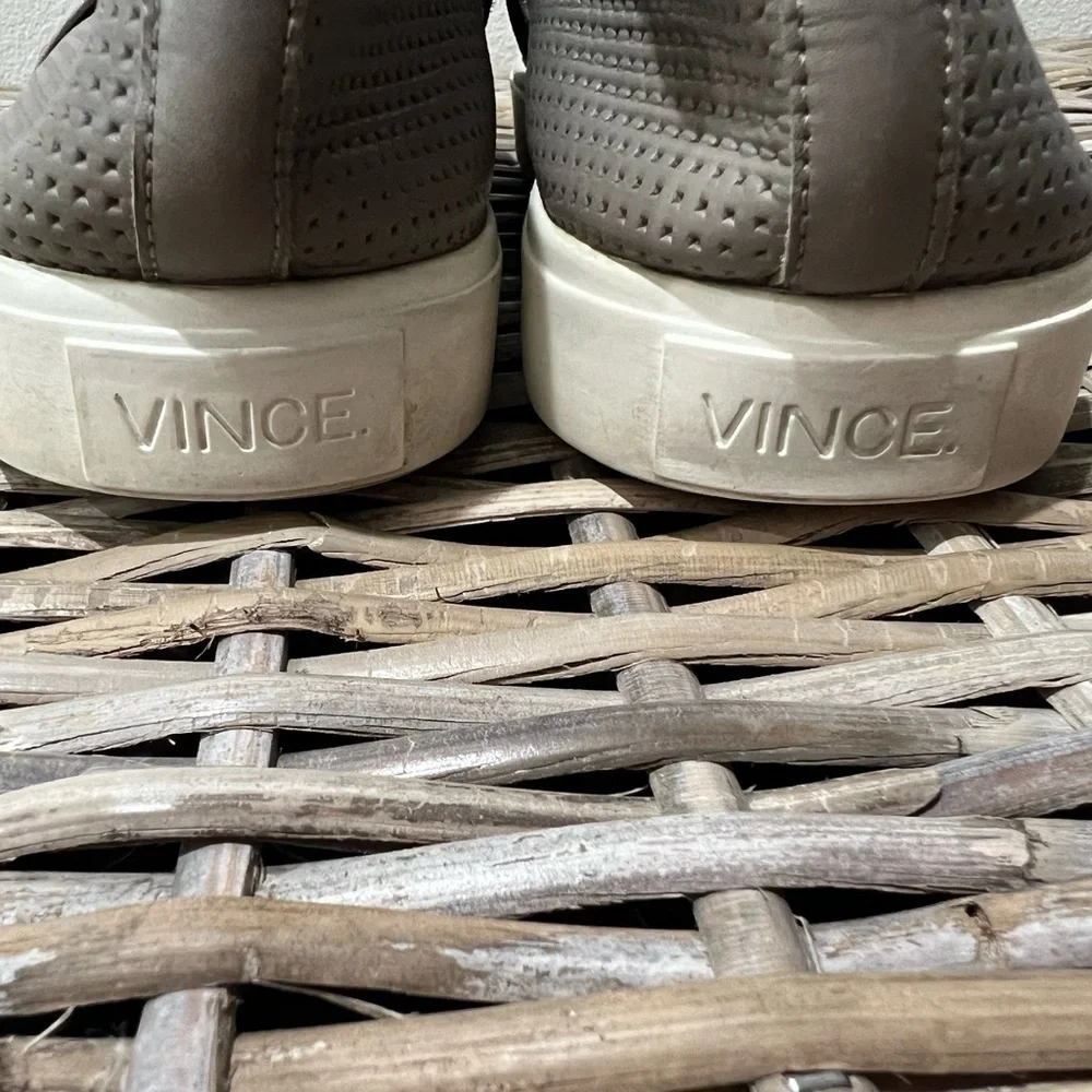 Vince size 9.5 Women's Slip-On Perforated Sneakers, taupe, GUC, casual, flats